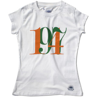 Tricolor Nation Tricolour Patriotic Women's T-shirt "1947" (White)