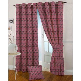 Presto Pink Colour Jacquard Eyelet Long Door Curtains(9Ft)-ICSA14F9