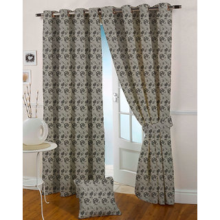 Presto Black Grey Colour Jacquard Eyelet Long Door Curtains(9Ft)-ICSA15F9
