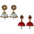 Handmade Silk Thread White and Red Dangler Jhumka Earrings combo Set