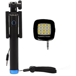 Combo of Locust Selfie Stick Monopod With 3.5MM Aux Cable + Universal LED Selfie Night Flash Light