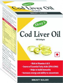 Shrey's Cod Liver Oil, Vitamins A D - 100 Capsules (Immunity Booster)