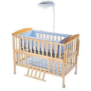 mee mee baby wooden cot with swing & mosquito net