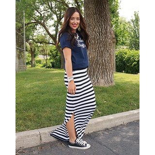 black and white striped long skirt