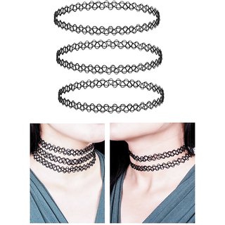 Buy 3 Pieces Black Tattoo Choker Necklace Stretch Gothic Tattoo Henna  Elastic Choker Necklace Set Online @ ₹399 from ShopClues