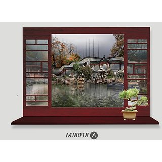 Jaamso Royals ' Creative Classical Chinese style Garden Wall Stickers Views False Window Scenery  ' Wall Sticker (PVC Vinyl, 90 cm X 60 cm, Decorative Stickers)