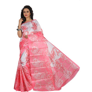 Sharda Creation Pink Floral Printed Bhagalpuri Art Silk Saree Without Blouse