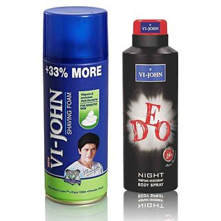 VI-JOHN Shave Foam 400GM For Sensitive Skin & VIJOHN Deo Night