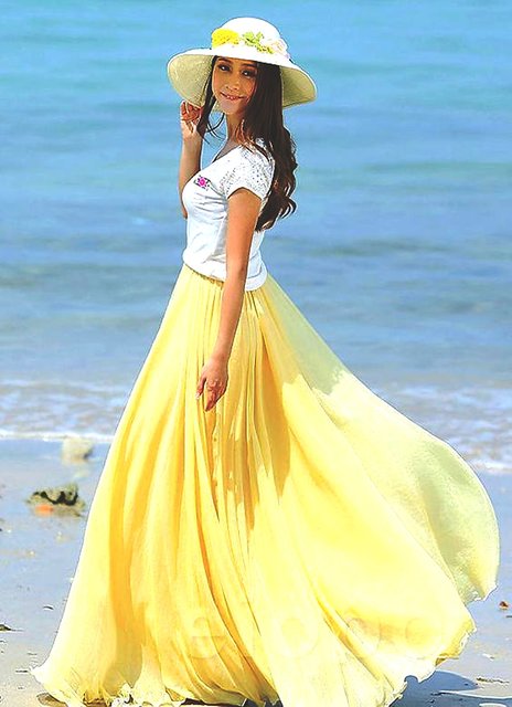 yellow long skirt with top