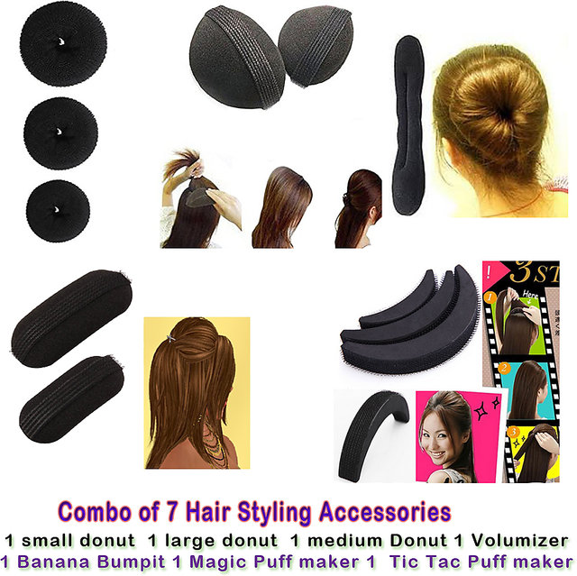 Buy Combo of 7 hair accessories 3 Donuts + 1 Magic Puff + 1 volumizer + 1  Banana Bum Online @ ₹355 from ShopClues