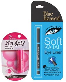 Blue Heaven Soft Kajal Eyeliner  Naughty Color Lip Balm (Bubble Gum)  (Set of 2)
