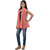 Timbre Women Stylish Coral Georgette And Lace Party Wear Top / Shrug