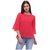 Lavennder Red Solid Crepe Three Quarter Sleeves Round Neck Top
