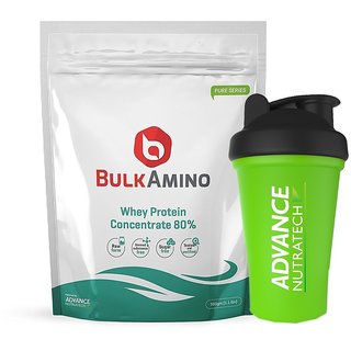 Advance Nutratech BulkAmino Whey Concentrate 80 Powder 500gram(1.1lbs) Unflavoured + Free Shaker