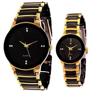 best iik gold black analog watch combo for couple