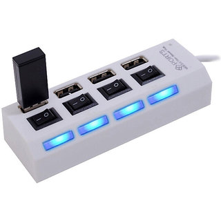 High Speed 4 Port USB HUB 2.0 With Individual Switches White