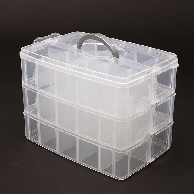 Buy 3-Tray Transperent Plastic Organiser Storage Box with collapsiable and  Removable Dividers for tools, medicine, jewellery, hobby craft box  container by kurtzy TM ( colour May Vary ) 24 x 16.5 x