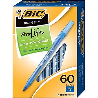 BIC Round Stic Xtra Life Ball Pen, Medium Point (1.0 mm), Blue, 60-Count