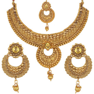 Buy Jewels Gold Ethnic Simple Designer Funky Latest Comfy Wedding Necklace Set For Women Girls Online 915 From Shopclues Pair simple gold necklace designs with haram and jhumka to make a grand appearance.traditional gold wedding necklace designs can be choosed from an exquisite range our collection. jewels gold ethnic simple designer funky latest comfy wedding necklace set for women girls