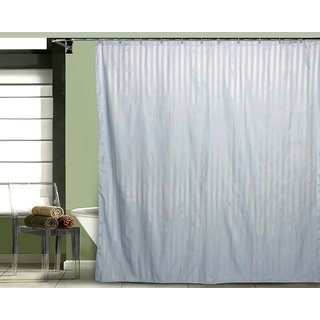 Just Linen Water Resistant Striped Polyester Light sky blue Colored Full Length Shower Curtains
