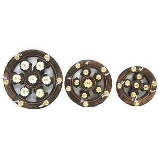 Wooden Handcarved Key Hanger Set Of 3. Wooden Round Handcarved Wall Decor Gift
