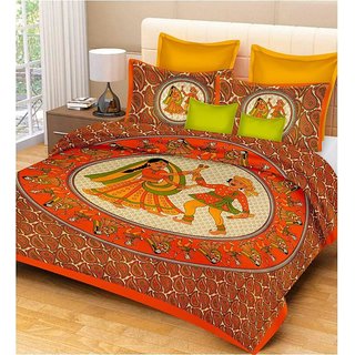 Editing product AS Super Soft  jaipuri Design Double Bedsheet with 2 Pillow Covers - orange