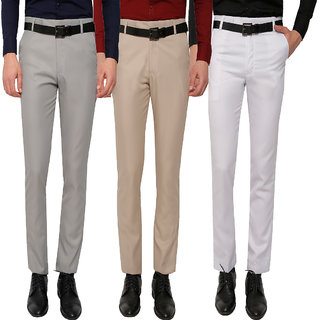 Gwalior Pack Of 3 Formal Trousers (Light Grey, Light Brown, White)