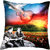 Romee Blue  Red Polyester Fabric Guitar Print Cushion Cover 16 x 16(set of 5)