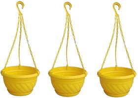 Hanging planter plastic with bottom tray yellow color( PACK OF 3)- Minerva Naturals