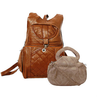 Estoss Backpack Combo of 2 - Brown Women&#39;s Backpack White Sling Bag
