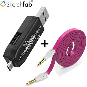 Sketchfab Combo of Smart OTG Micro USB OTG Smart Flat Aux Stereo 35mm Music Transfer Cable for Mobiles and Speakers - Assorted Color
