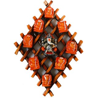 Wooden Wall Handing With 9 Variants Of Lord Ganesha