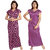 Be You Fashion Satin Purple Hearts Printed 2 piece Nighty Set for Women