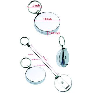 4 Steel Round ID badge, Pulley, Steel cord and Steel Chrome Finish(Extra  Heavy Duty Steel Wire Badge Reel)