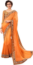 Bhavna Creation Orange Georgette Embroidered Saree With Blouse