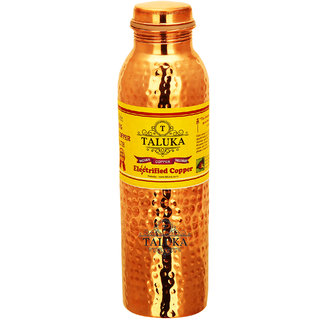                       Taluka ( 2.5 x 10 Inches Approx ) Pure Copper Handmade Quality Hammered Copper Bottle Water Bottle Ayurvedic Health Benefits Copper Bottle Capacity 1000 ML                                              