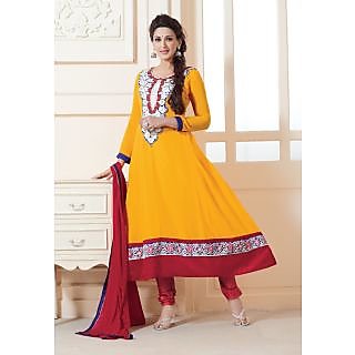 Riti Riwaz Yellow Gerogette Semi Stiched Anarkali Suit with Dupatta