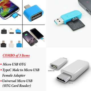 Combo OF Micro USB OTG Adapter+Type C Charging Connector+Micro Usb Cum USB