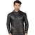 Leather Retail Plain Black Faux Leather Jacket with fur-lining  for Men