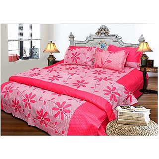 AS Multiflowers Design cotton Double Bed sheets with 2 pillow covers- Rust