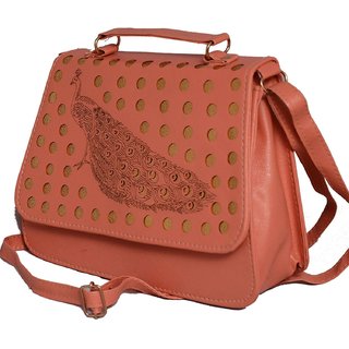 Clementine Premium Peacock Design Women's Sling Bag With Adjustable Strap (Orange Color)(sskclem234)
