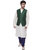 Amora Designer Green & White Blended Silk Ethnic Set Of Koti, Kurta And Churidar For Men