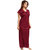 Be You Fashion Satin Maroon Solid Printed Lace Nighty for Women