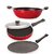 NIRLON Classic Range Non-stick Cookware Silver Gift Set 3pcs - ( Roti Tawa , Kadai & Tapper Pan ) Red/Black (Aluminium)