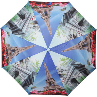120947707-shopclues.com FabSeasons Blue Eiffel Tower Paris Digital Printed 3 Fold Fancy Automatic Umbrella for all Weather