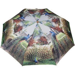 120947771-shopclues.com FabSeasons Multicolor Peocock Digital Printed 3 Fold Fancy Automatic Umbrella for all Weather