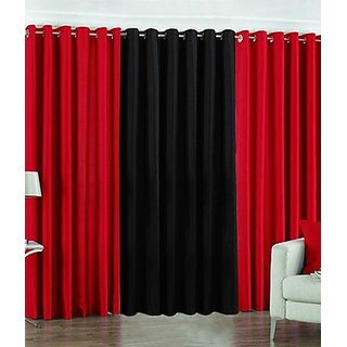 Iliv Plain Eyelet Curtain 9 Feet Set Of 3 Red Amp Black