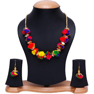 Penny Jewels Alloy Party Wear Pom Pom Beautiful Necklace Set With Earring For Women  Girls