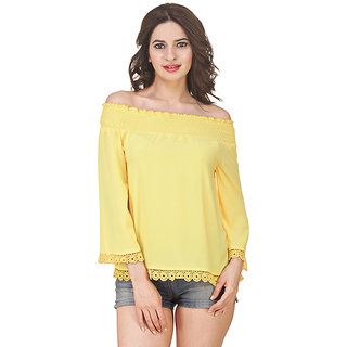 Buy Jollify lace off shoulder yellow colour fashionable Women's ...