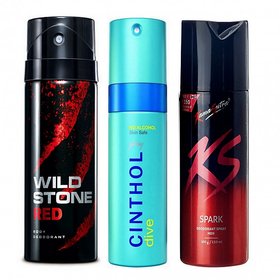 Kamasutra, Cinthol, And Wildstone (Set of 3)-150ml Each For Men Deodorant Combo